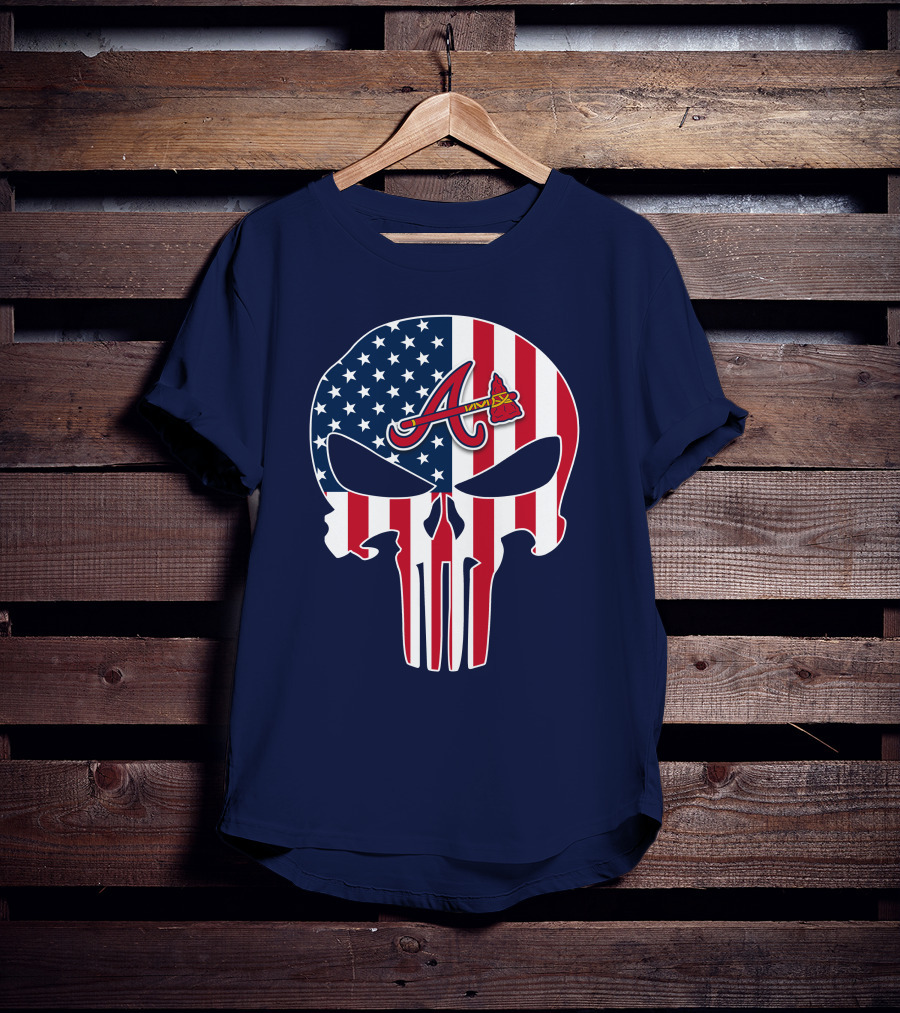 Atlanta Braves Punisher Skull American Flag T-Shirt
