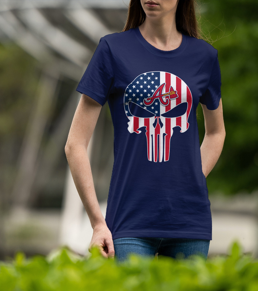 Atlanta Braves Punisher Skull American Flag T-Shirt