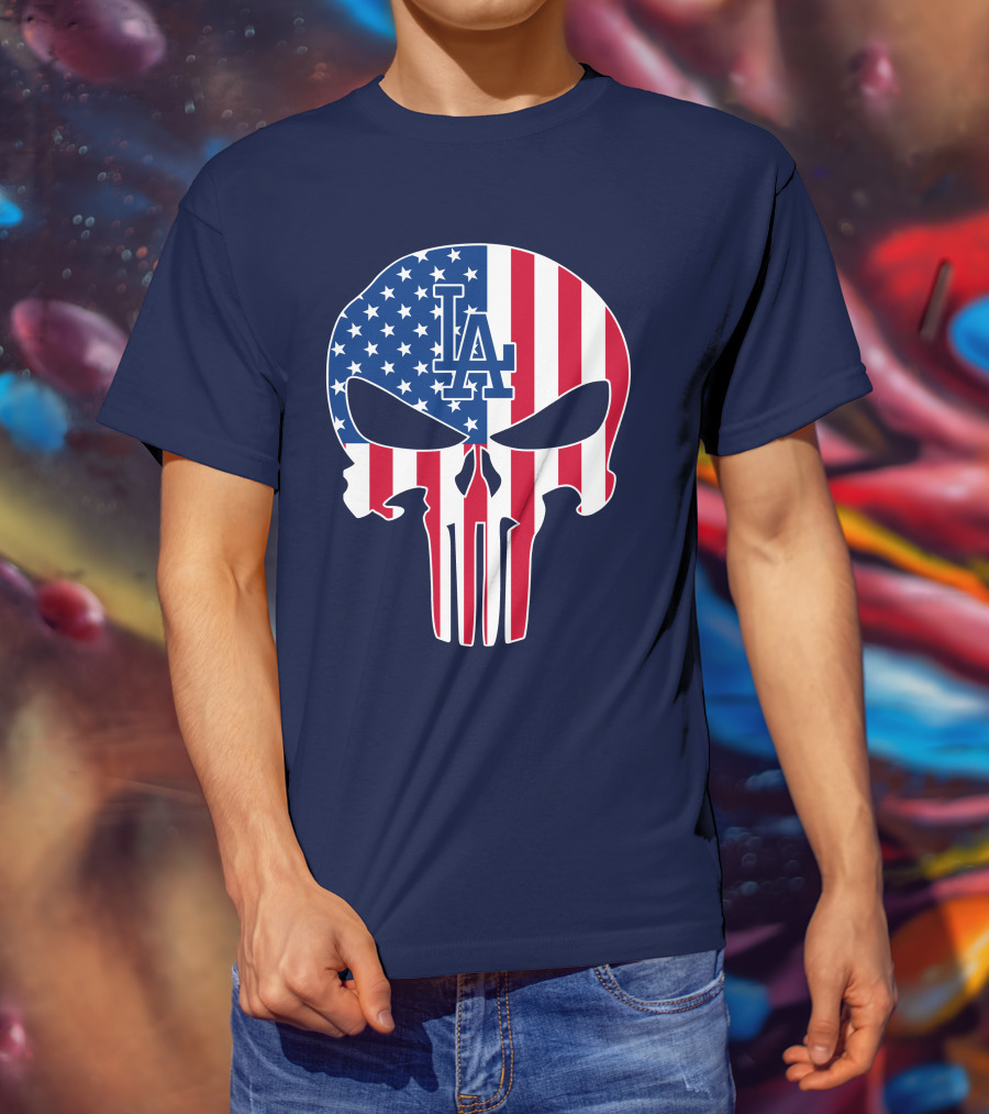 La Dodgers American Flag Skull T-Shirt