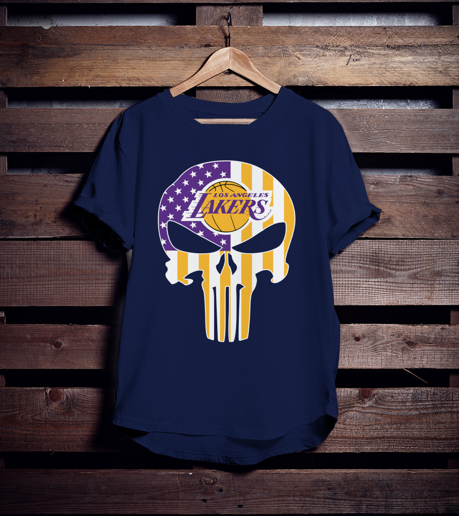 Los Angeles Lakers Skull Punisher American Flag T-Shirt