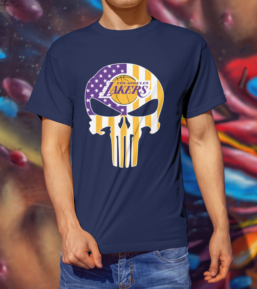 Los Angeles Lakers Skull Punisher American Flag T-Shirt