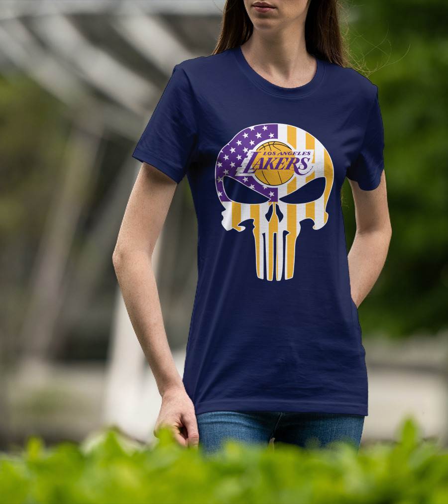 Los Angeles Lakers Skull Punisher American Flag T-Shirt