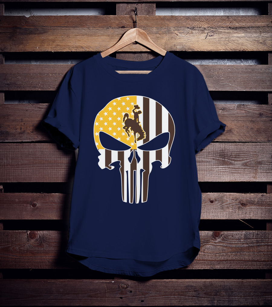 Wyoming Cowboys American Flag Punisher Skull T-Shirt
