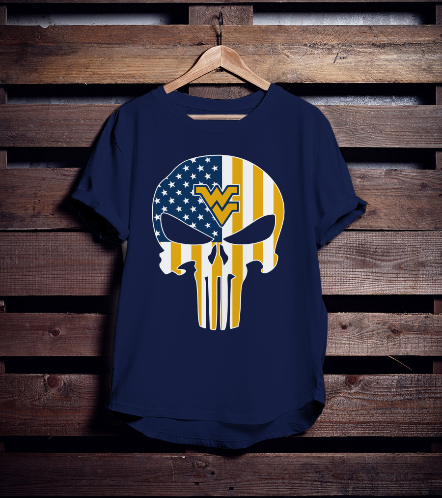 West Virginia Mountaineers The Punisher American Flag Skull T-Shirt