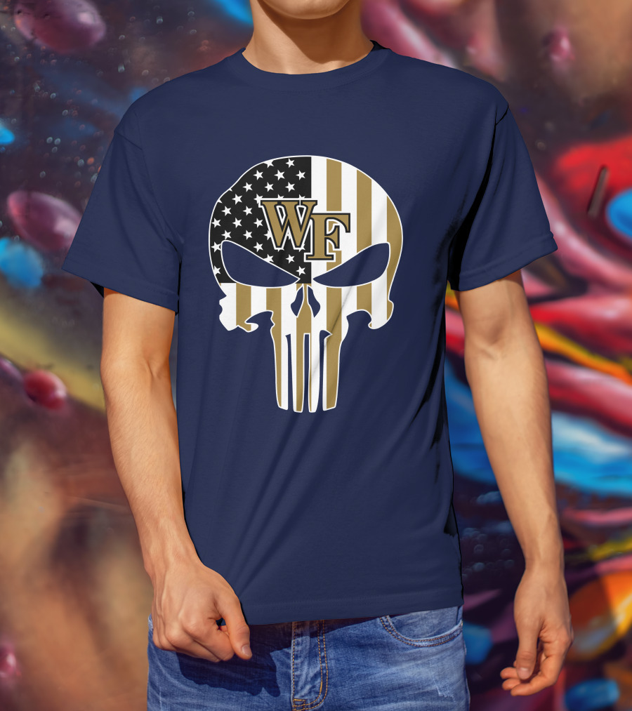 Wake Forest Wf Punisher Skull American Flag T-Shirt
