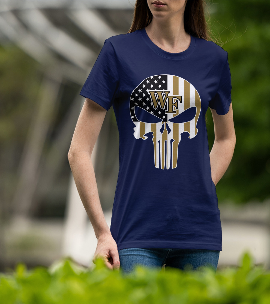 Wake Forest Wf Punisher Skull American Flag T-Shirt