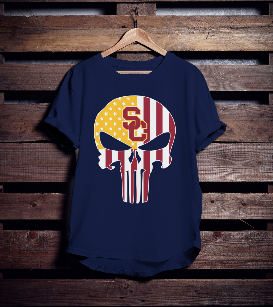 Usc Trojans Skull Punisher American Flag T-Shirt