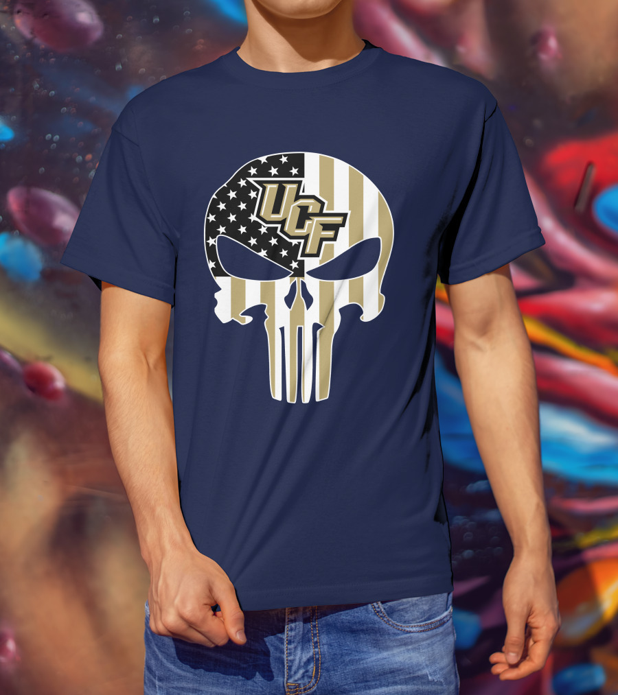 Ucf Knights The Punisher Skull With American Flag T-Shirt