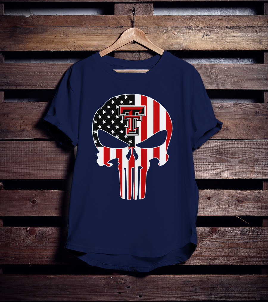 Texas Tech Red Raiders American Flag Punisher Skull T-Shirt