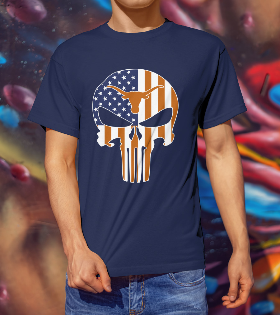 Texas Longhorns The Punisher American Flag Skull T-Shirt
