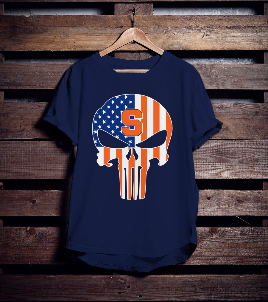 Syracuse Orange Punisher Skull American Flag Symbol T-Shirt