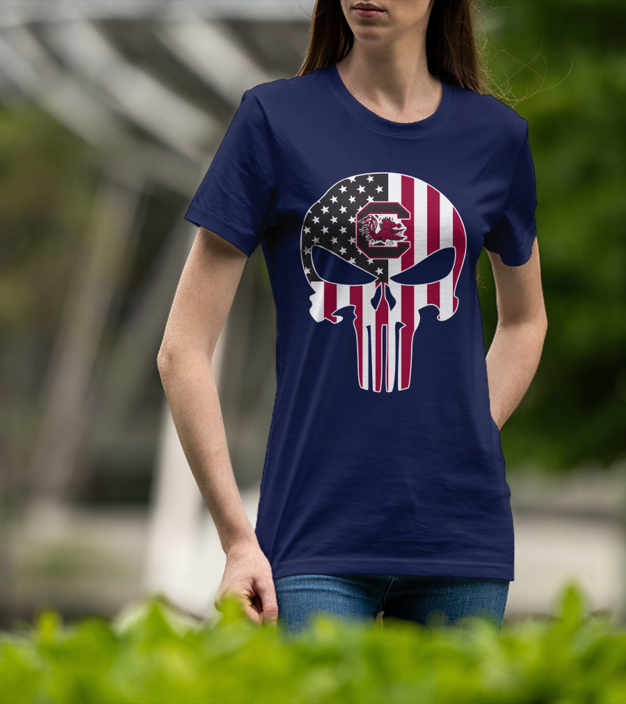 South Carolina Gamecocks The Punisher American Flag Skull T-Shirt