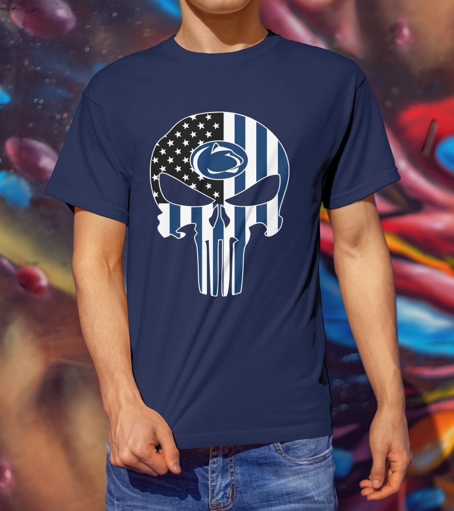 Penn State Nittany Lions The Punisher Skull With American Flag T-Shirt