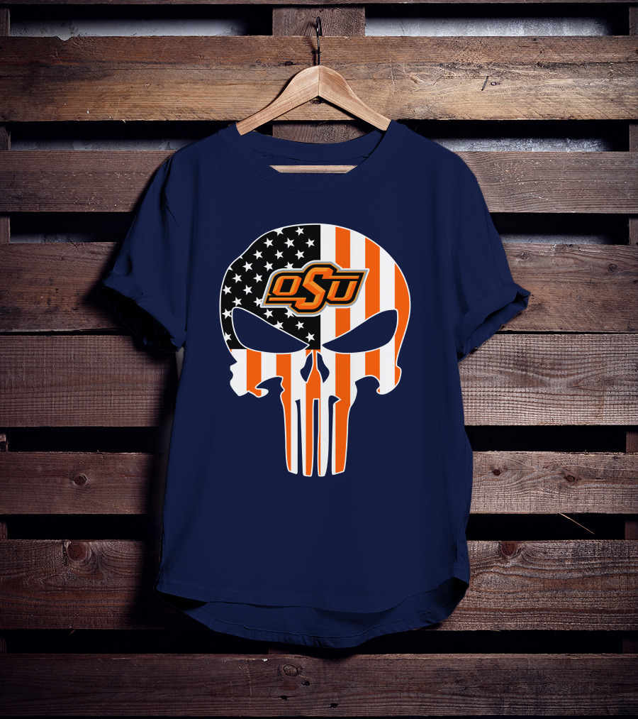 Oklahoma State Cowboys 32 Punisher Skull Osu American Flag T-Shirt