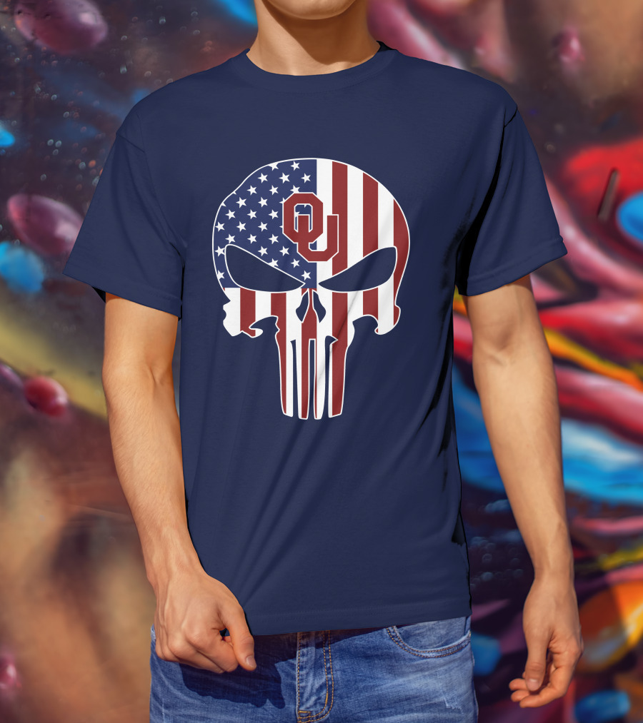 Oklahoma Sooners The Punisher American Flag Skull Design Ou T-Shirt