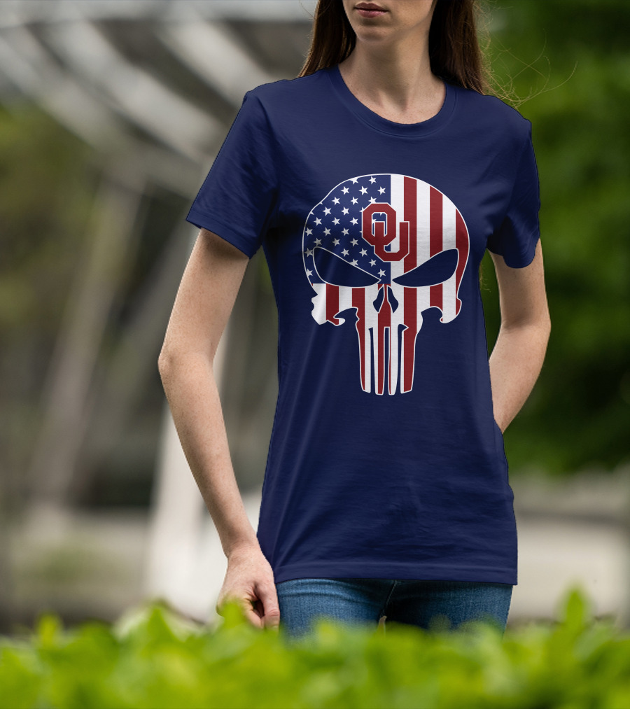 Oklahoma Sooners The Punisher American Flag Skull Design Ou T-Shirt