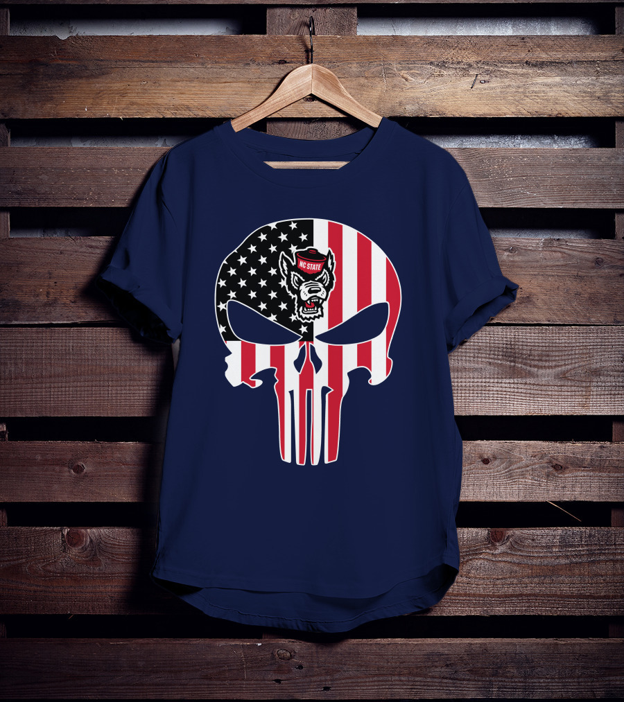 Nc State Wolfpack The Punisher American Flag Skull T-Shirt