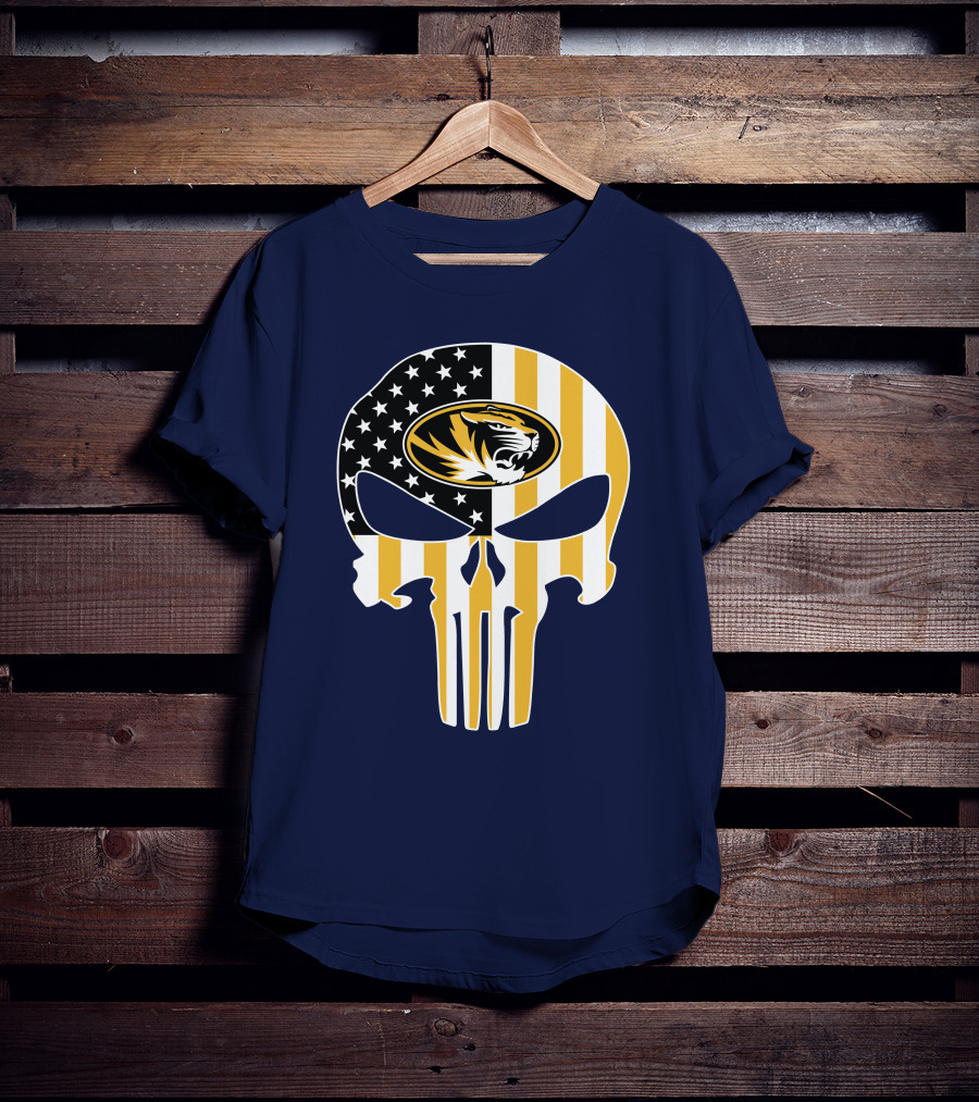 Missouri Tigers American Flag Punisher Skull T-Shirt