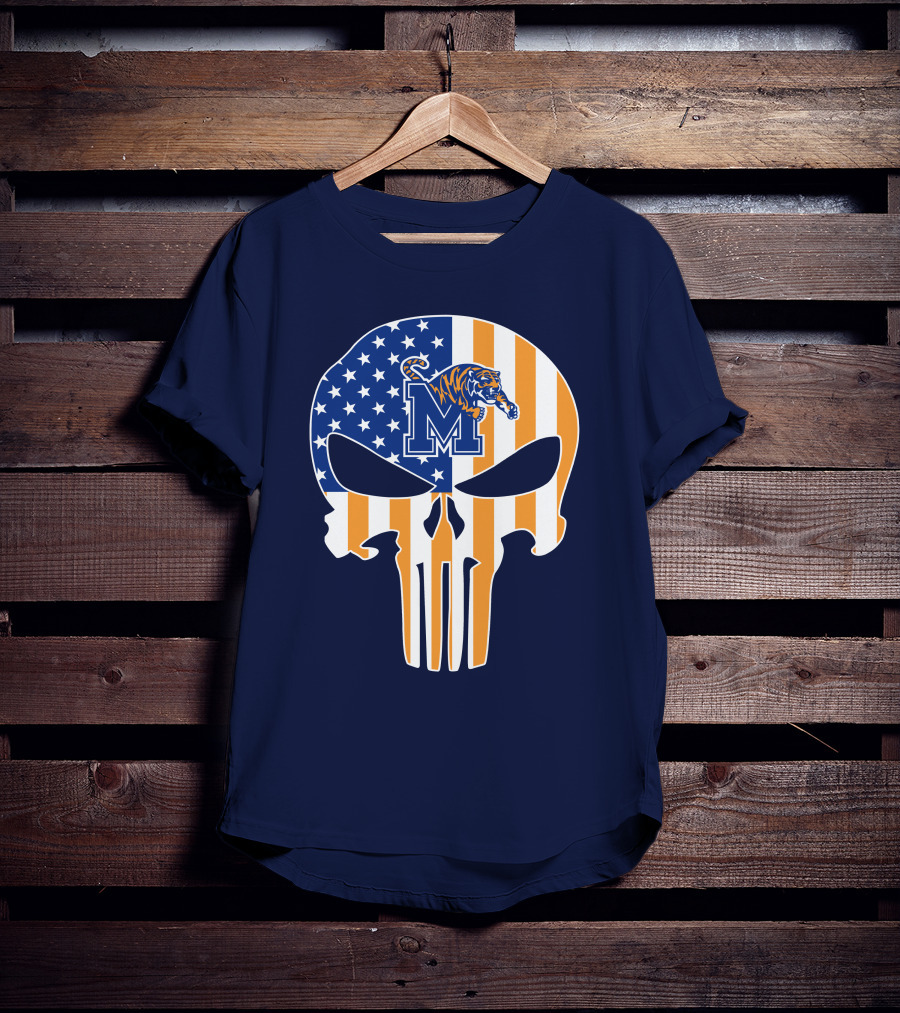 Memphis Tigers Punisher Skull Usa Flag Sports T-Shirt