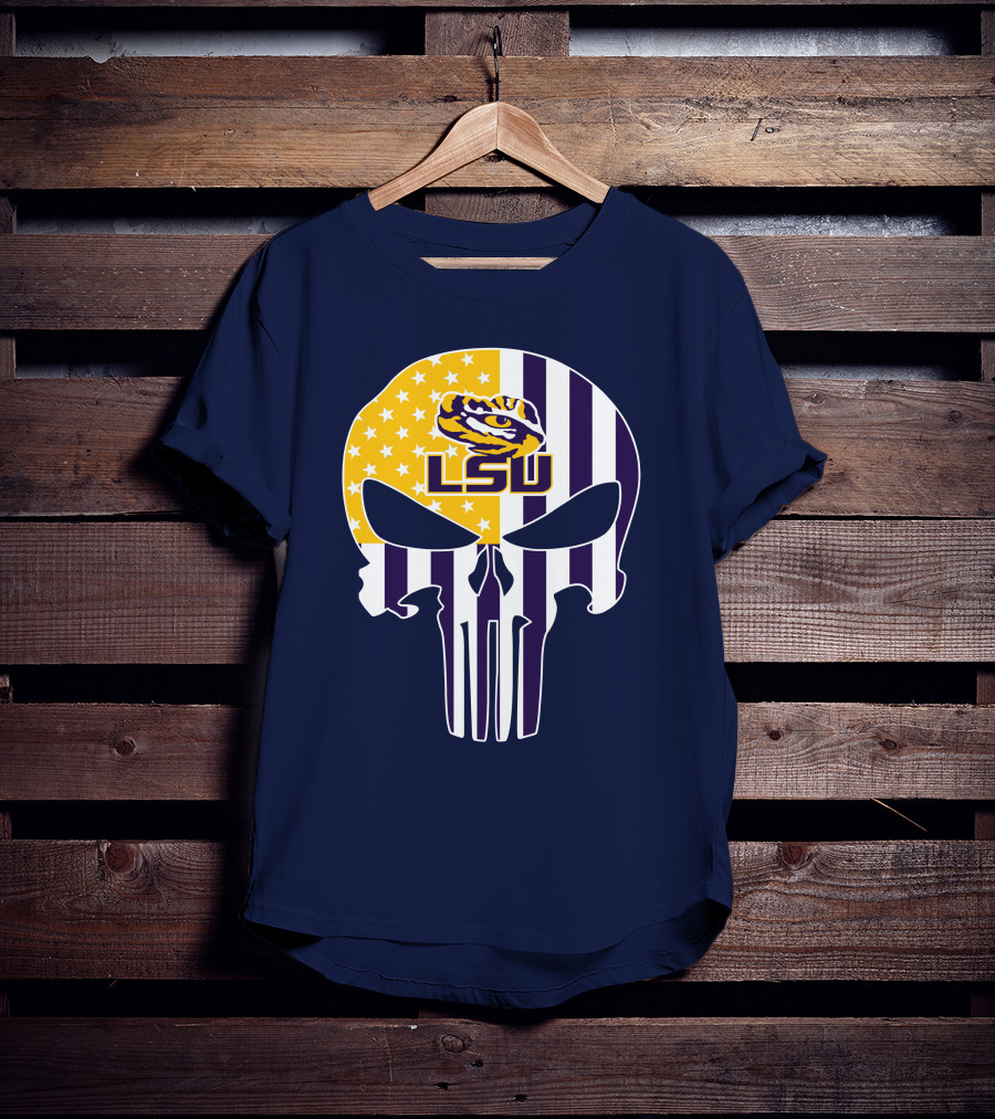 Lsu Tigers Punisher Skull American Flag T-Shirt