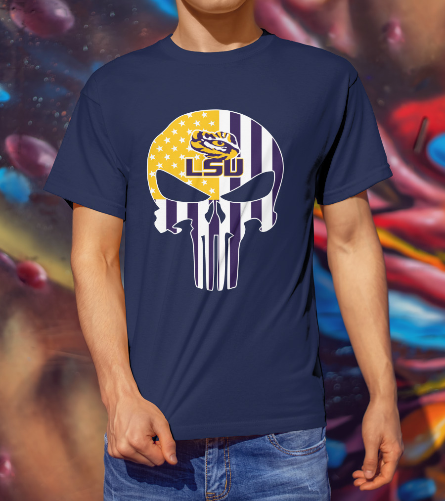 Lsu Tigers Punisher Skull American Flag T-Shirt