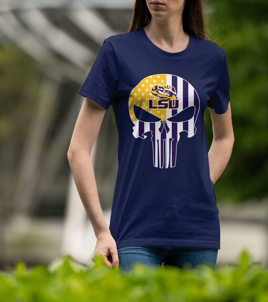 Lsu Tigers Punisher Skull American Flag T-Shirt