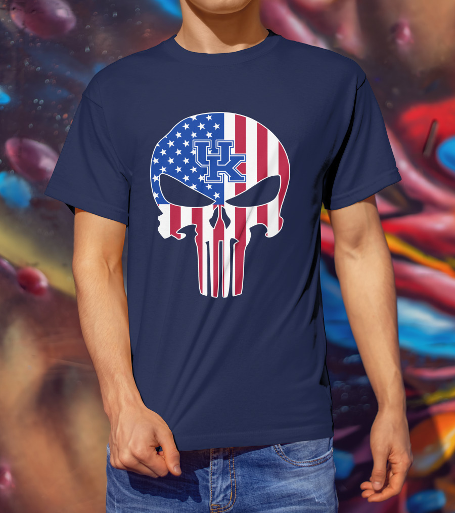 Kentucky Wildcats The Punisher American Flag Skull T-Shirt