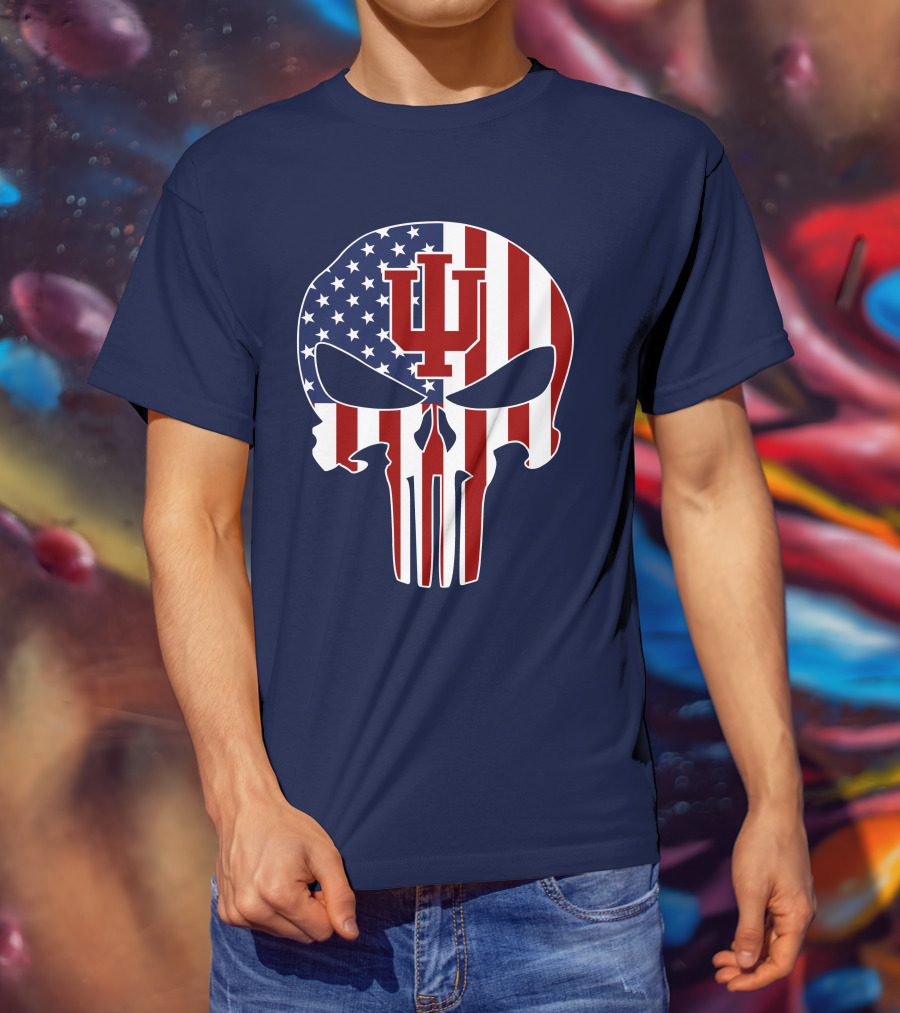 Indiana Hoosiers Punisher Skull American Flag T-Shirt