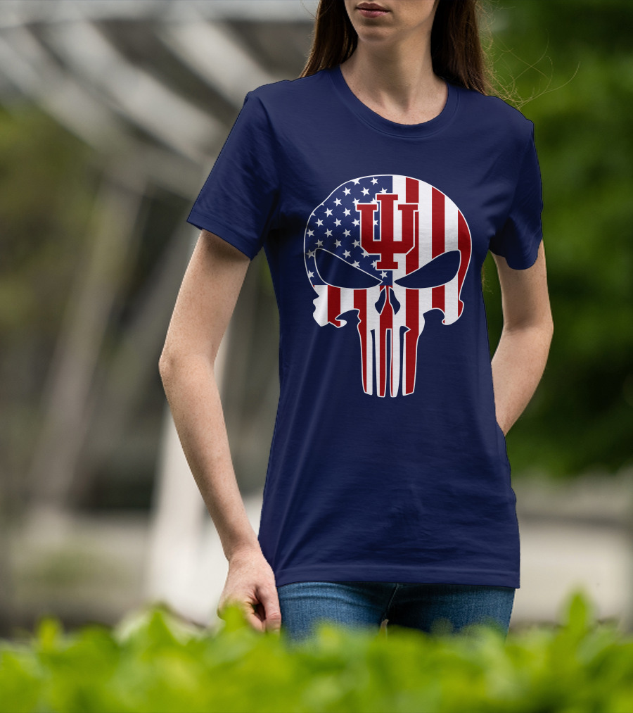 Indiana Hoosiers Punisher Skull American Flag T-Shirt