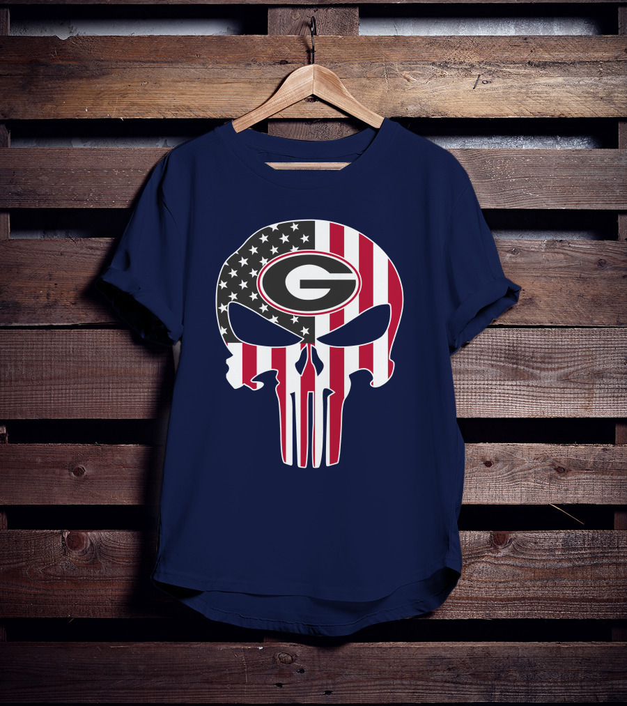 Georgia Bulldogs Punisher Skull American Flag 52 T-Shirt