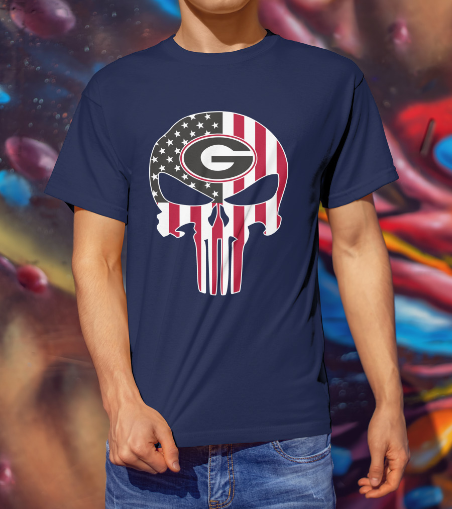 Georgia Bulldogs Punisher Skull American Flag 52 T-Shirt