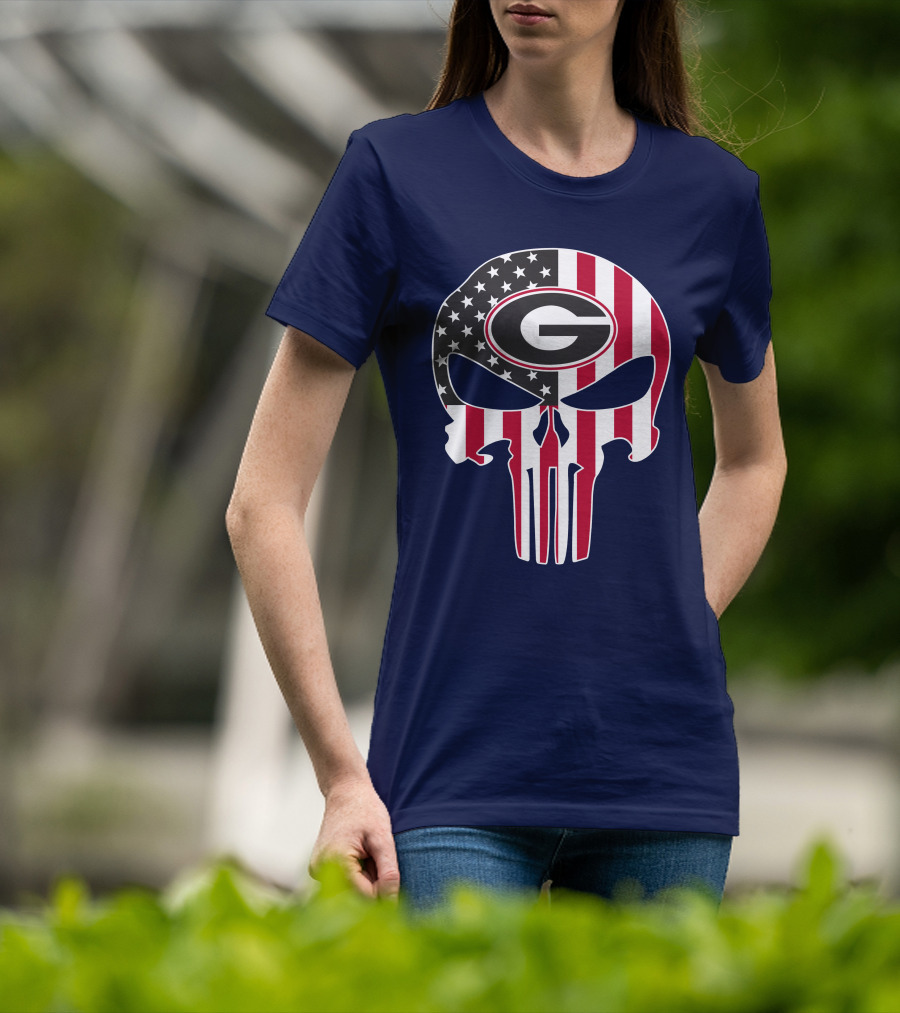 Georgia Bulldogs Punisher Skull American Flag 52 T-Shirt