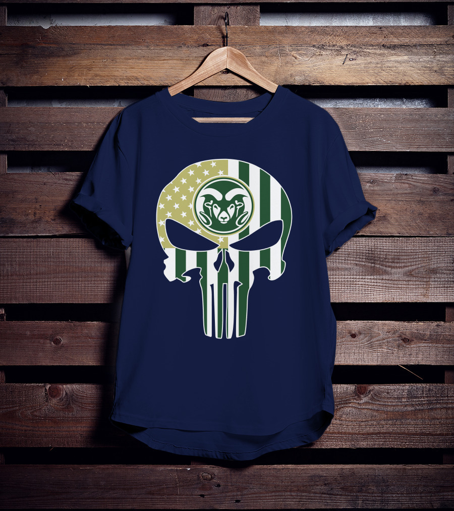 Colorado State Rams The Punisher Skull With American Flag And Ram T-Shirt