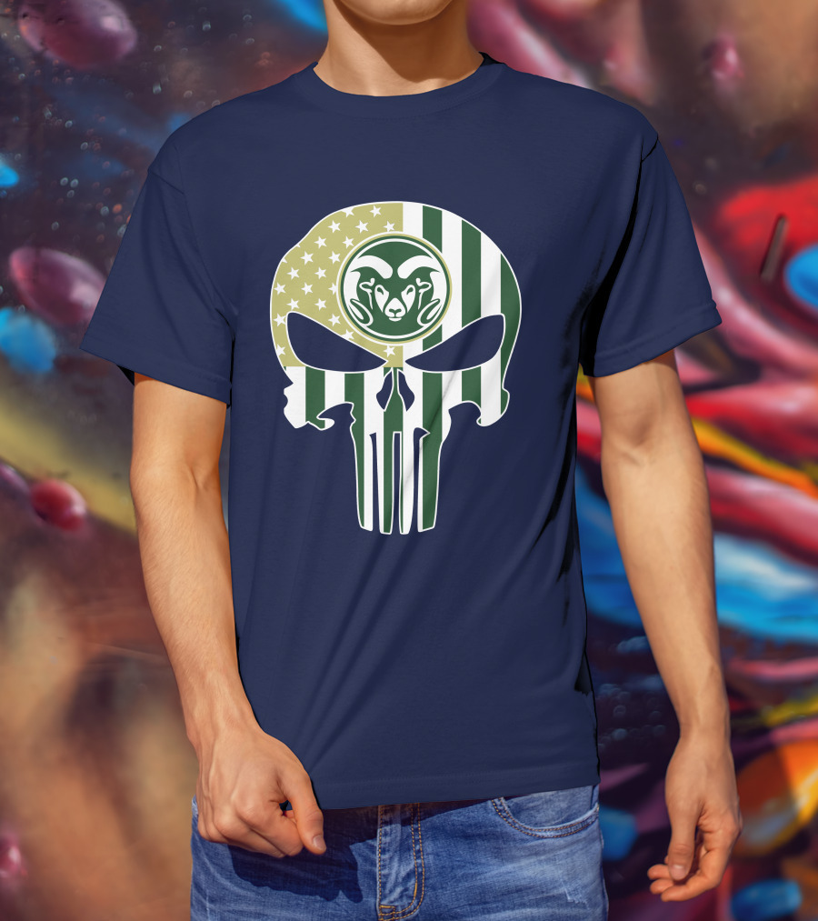 Colorado State Rams The Punisher Skull With American Flag And Ram T-Shirt