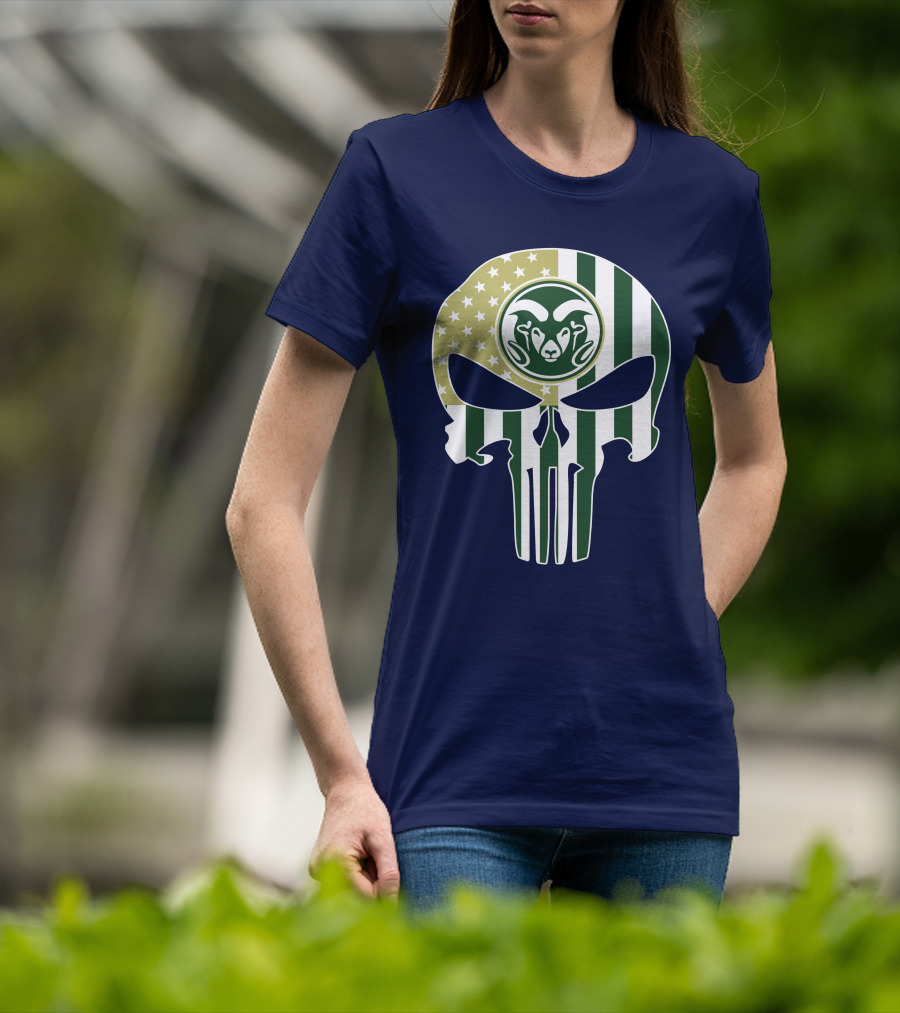 Colorado State Rams The Punisher Skull With American Flag And Ram T-Shirt