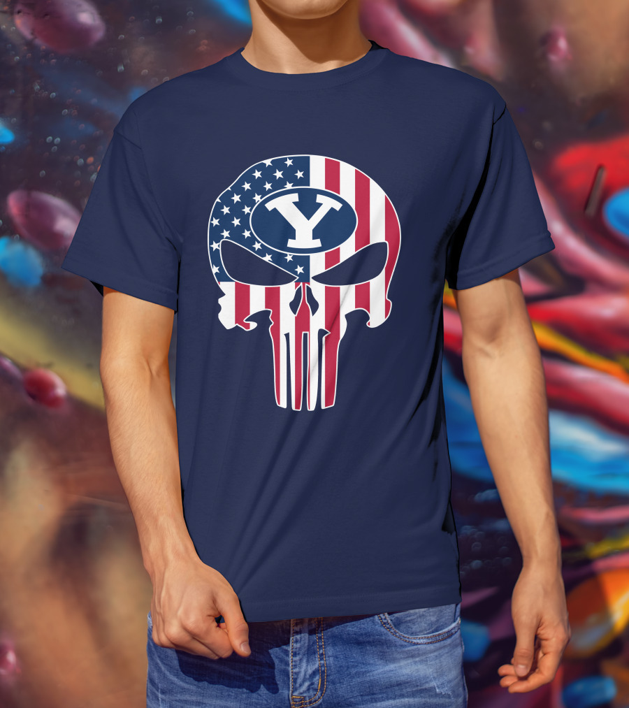 Byu Cougars The Punisher American Skull Y T-Shirt