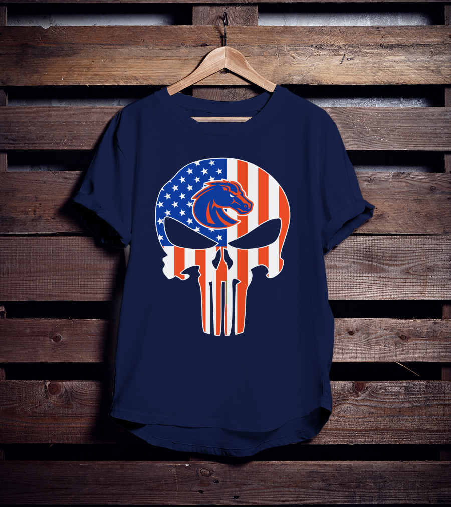 Boise State Broncos The Punisher American Flag Skull T-Shirt