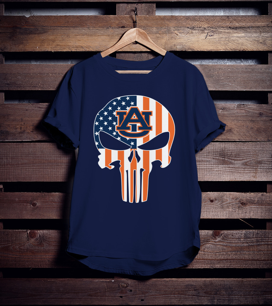 Auburn Au Logo American Flag Punisher Skull T-Shirt