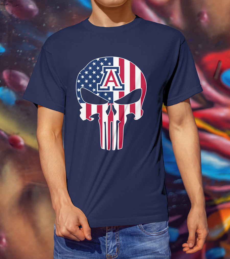 Arizona Wildcats American Flag Punisher Skull T-Shirt