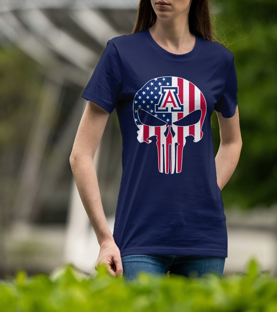 Arizona Wildcats American Flag Punisher Skull T-Shirt