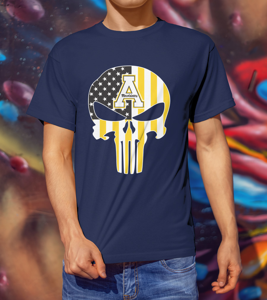 Appalachian State Mountaineers Punisher Skull American Flag T-Shirt