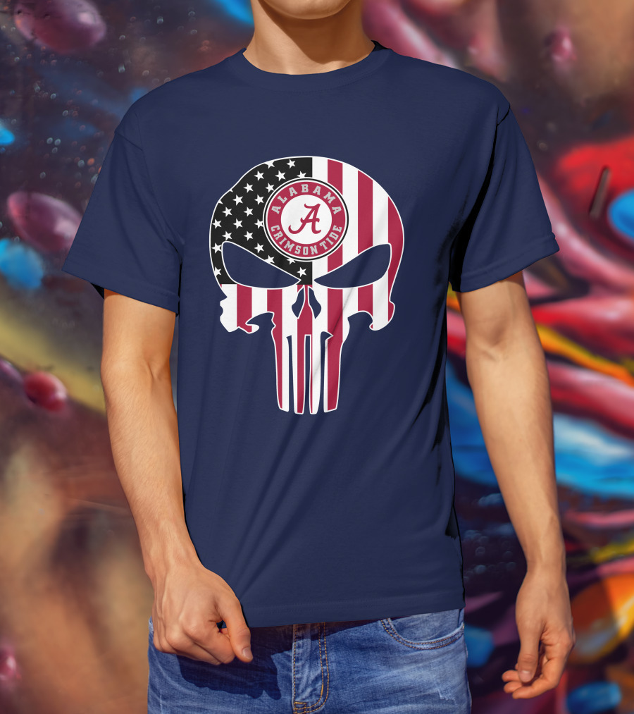 Alabama Crimson Tide Skull American Flag '64 The Punisher T-Shirt