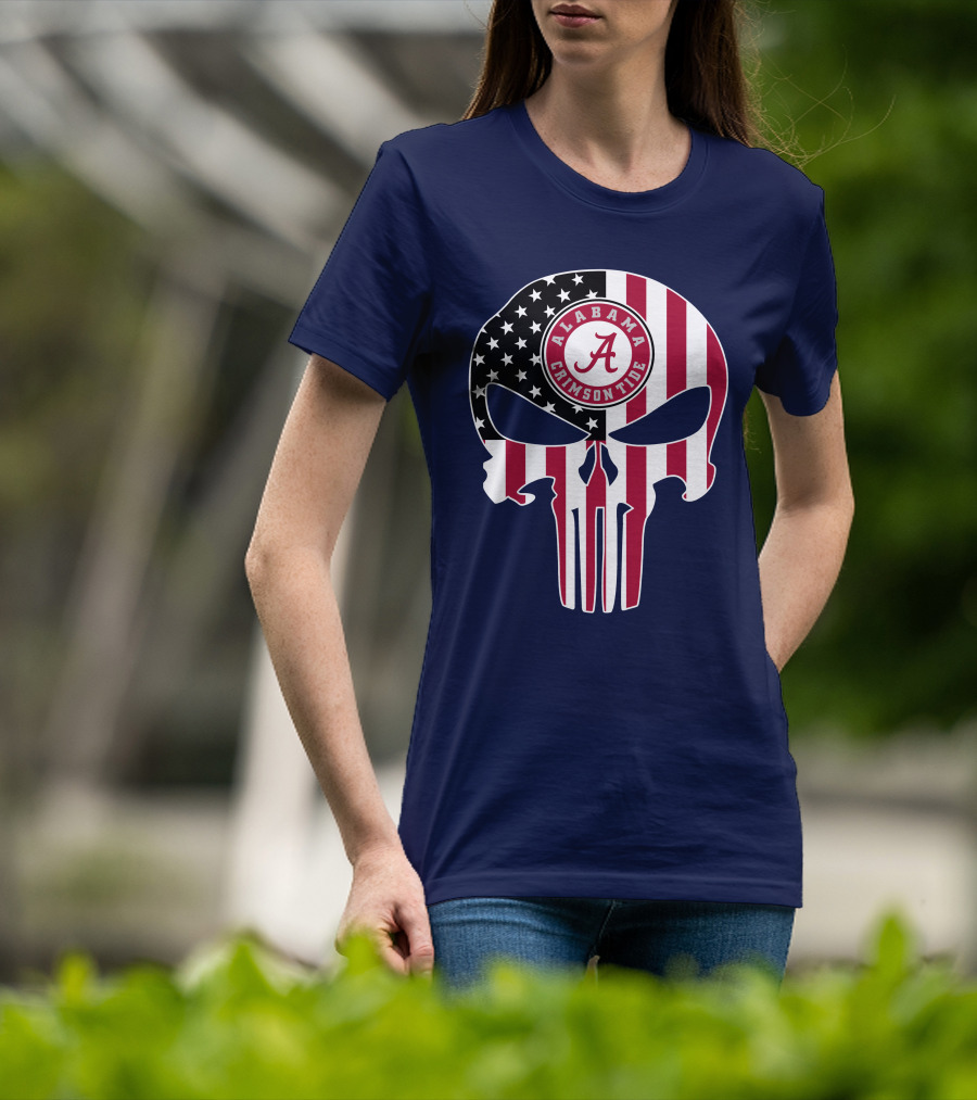 Alabama Crimson Tide Skull American Flag '64 The Punisher T-Shirt
