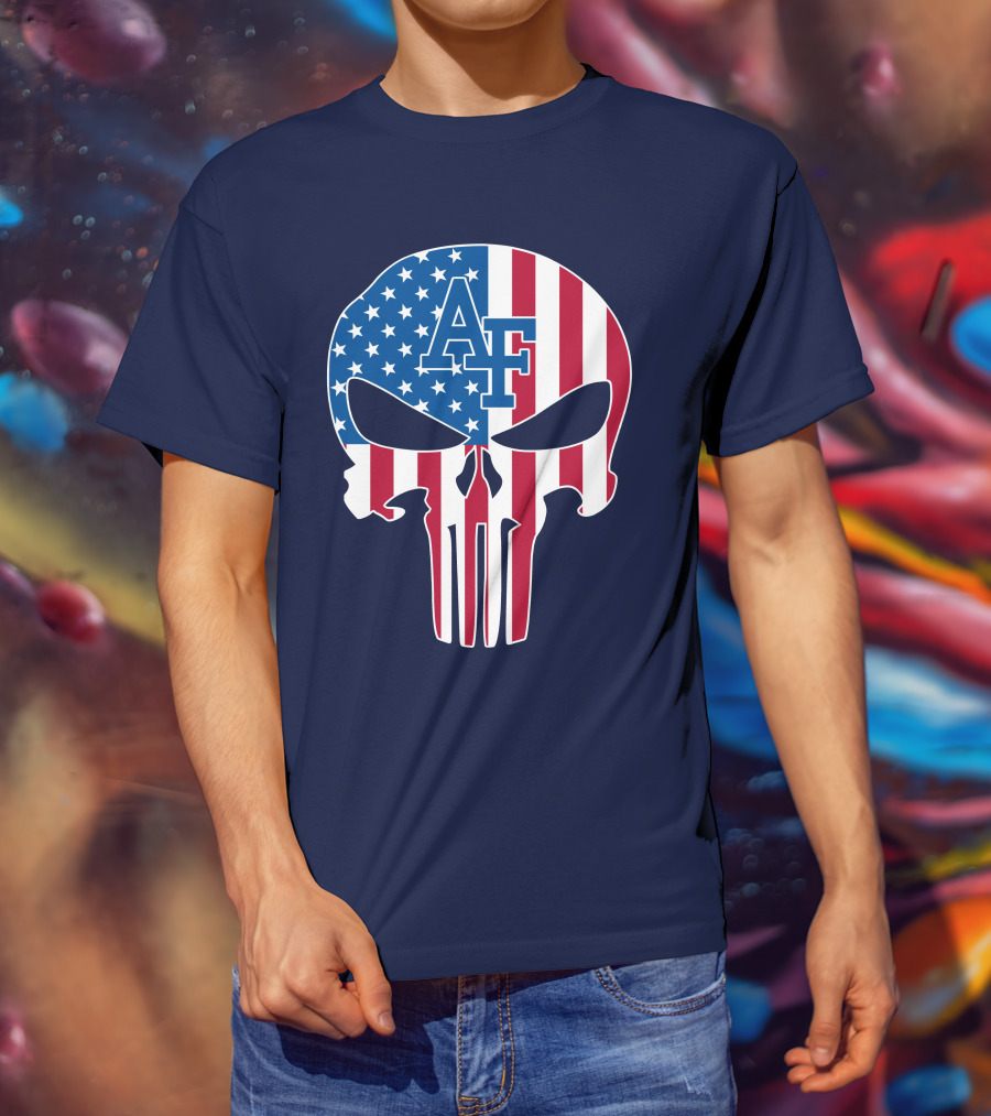 Af 65 Air Force Falcons American Flag Punisher Skull T-Shirt