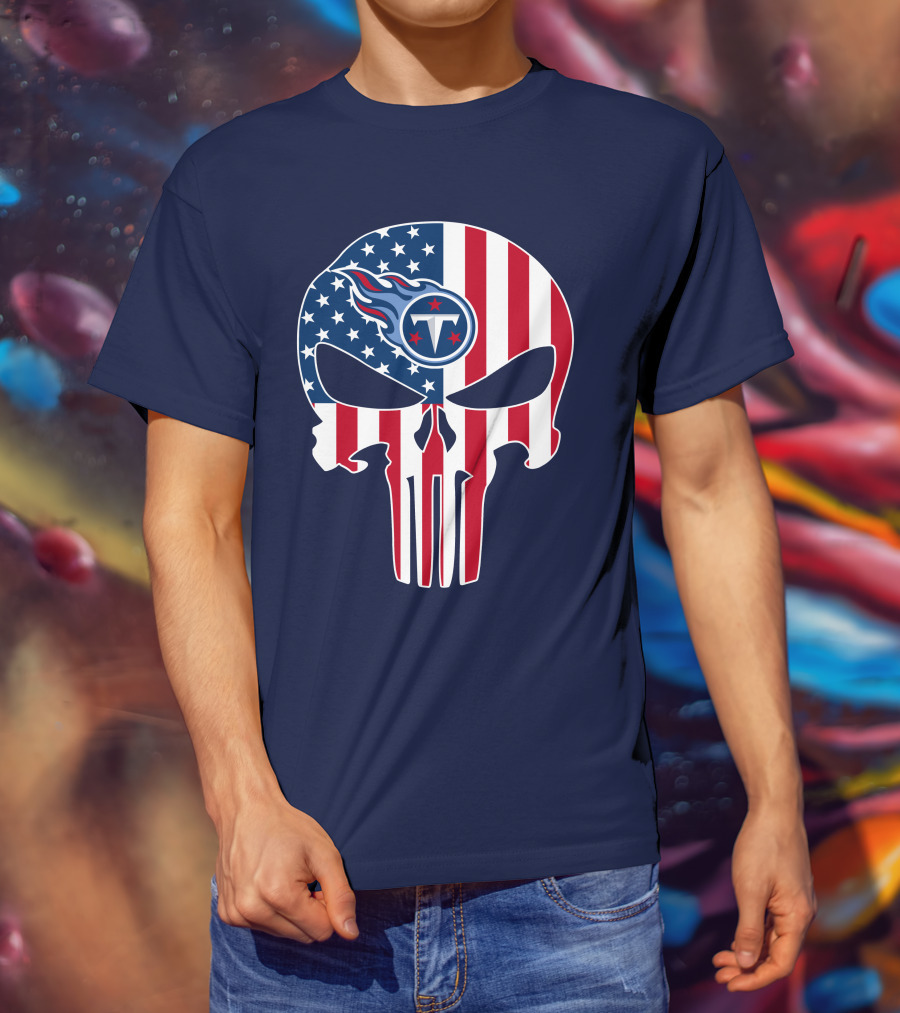 American Flag Tennessee Titans Punisher Skull T-Shirt