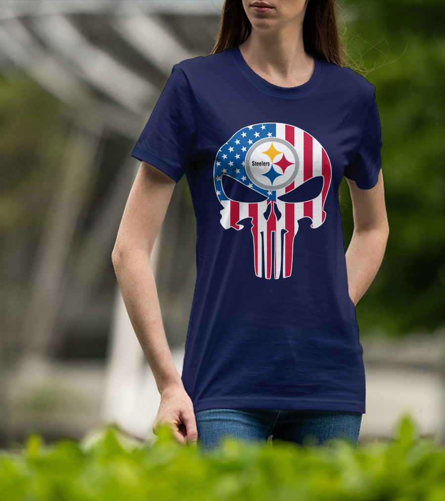 Pittsburgh Steelers The Punisher American Flag T-Shirt