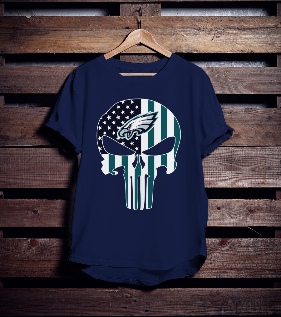Philadelphia Eagles Punisher Skull American Flag T-Shirt