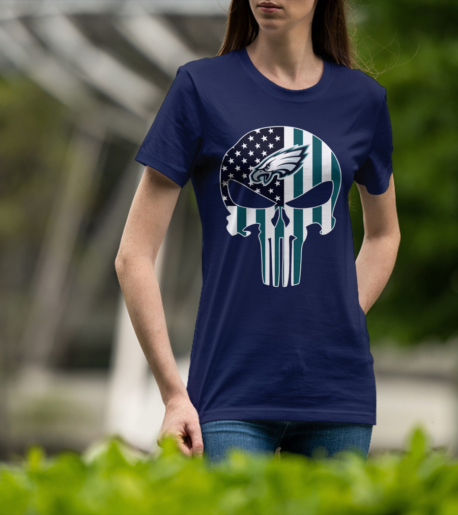 Philadelphia Eagles Punisher Skull American Flag T-Shirt