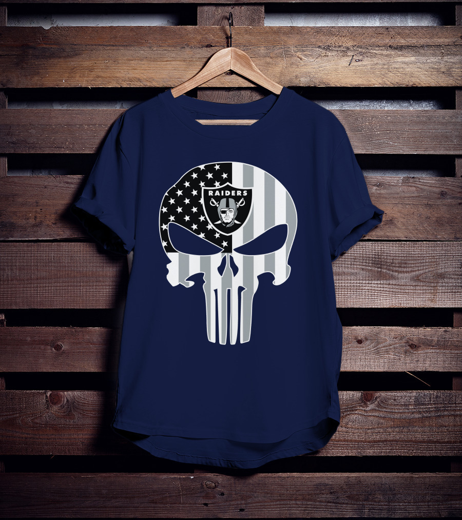Oakland Raiders Punisher Skull American Flag T-Shirt