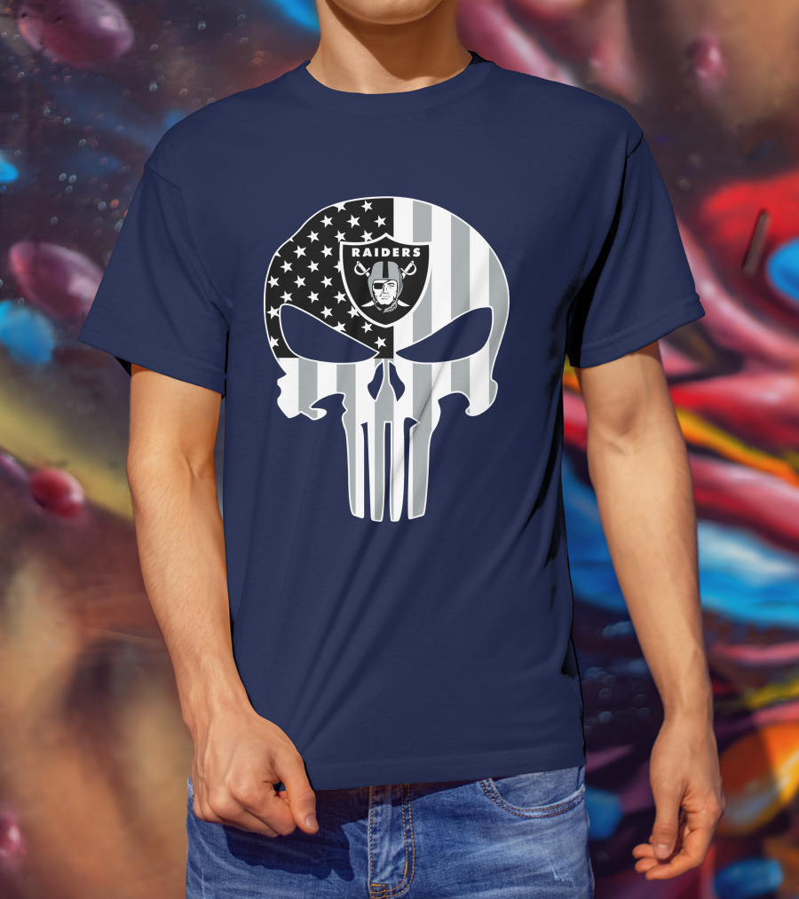 Oakland Raiders Punisher Skull American Flag T-Shirt